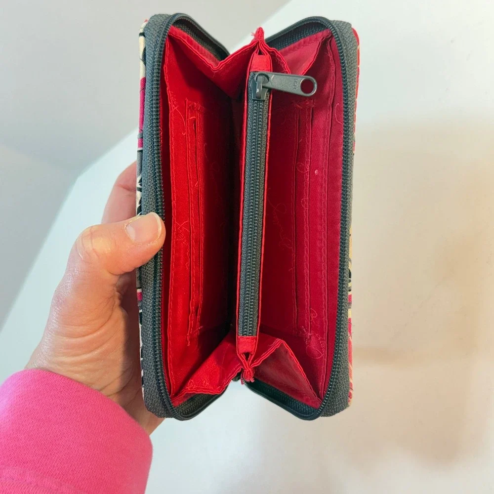 Vera Bradley Zip Around Wallet Cherry Blossoms Pink Red Floral Quilted Cotton - Picture 7 of 8